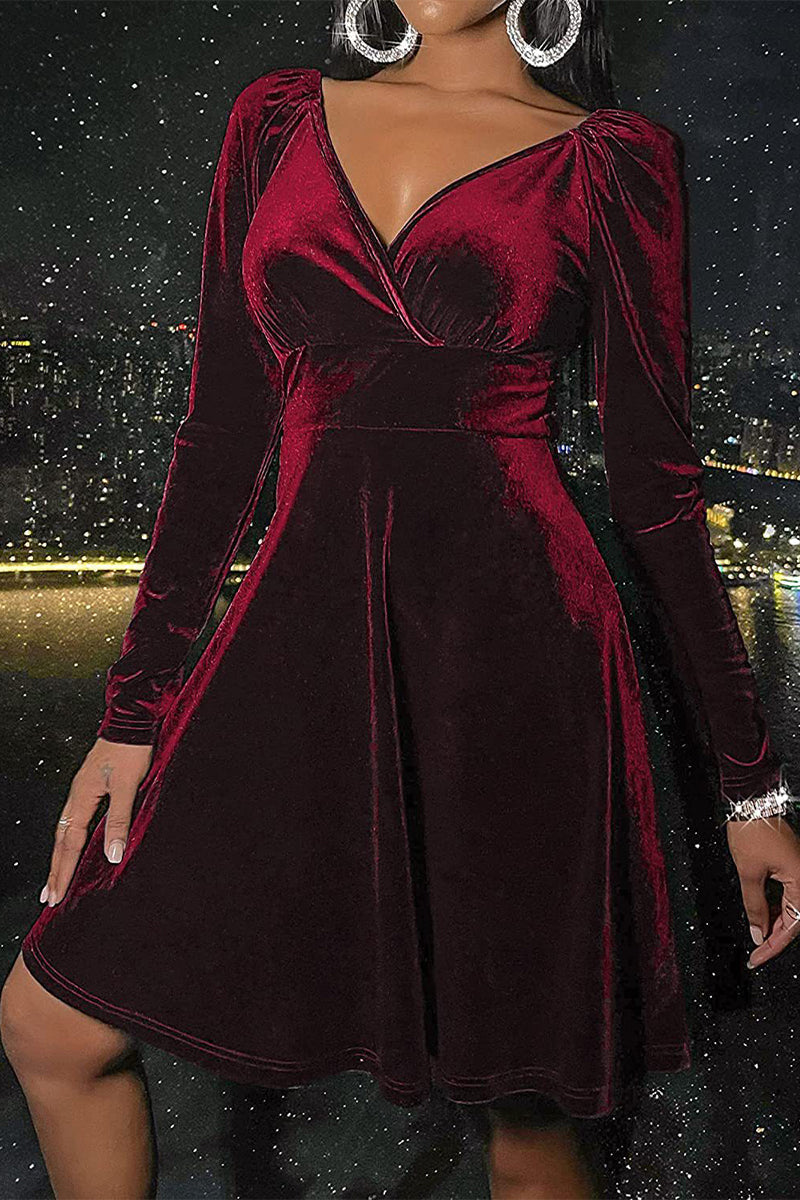 Celebrities Elegant Solid Solid Color V Neck A Line Dresses - Fashionpara