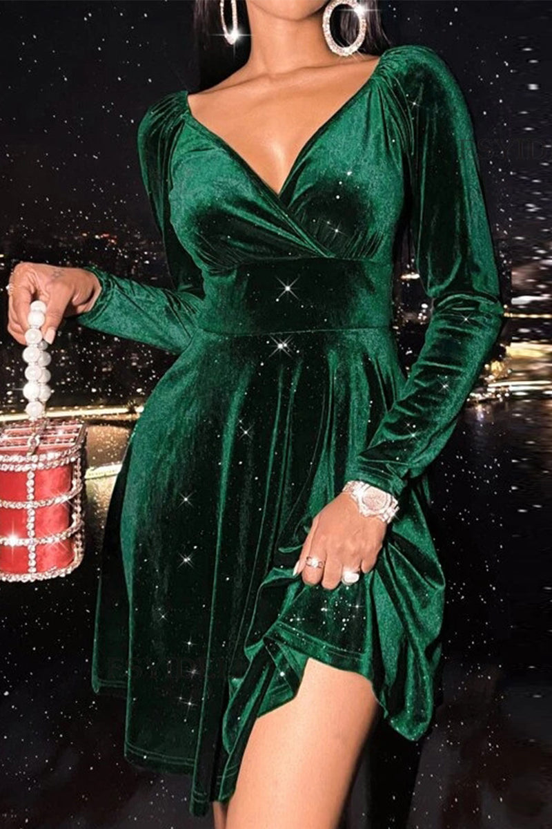 Celebrities Elegant Solid Solid Color V Neck A Line Dresses - Fashionpara