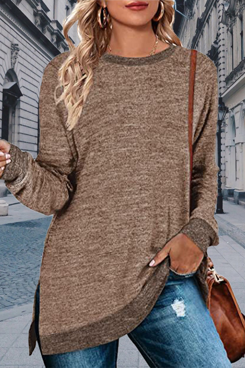 Casual Solid Contrast O Neck Tops - Fashionpara