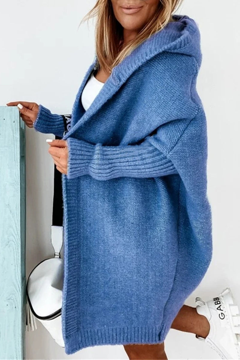 Street Solid Asymmetrical Hooded Cardigan for All Seasons