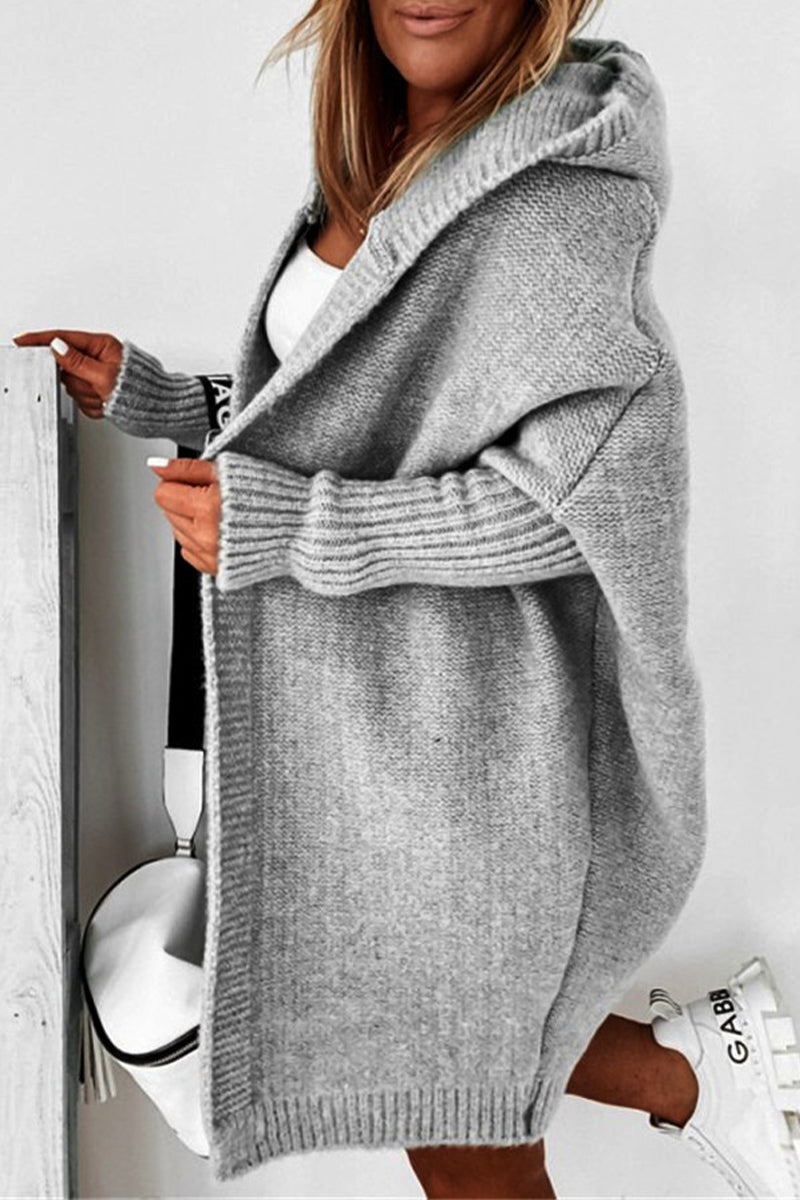 Street Solid Asymmetrical Hooded Cardigan for All Seasons