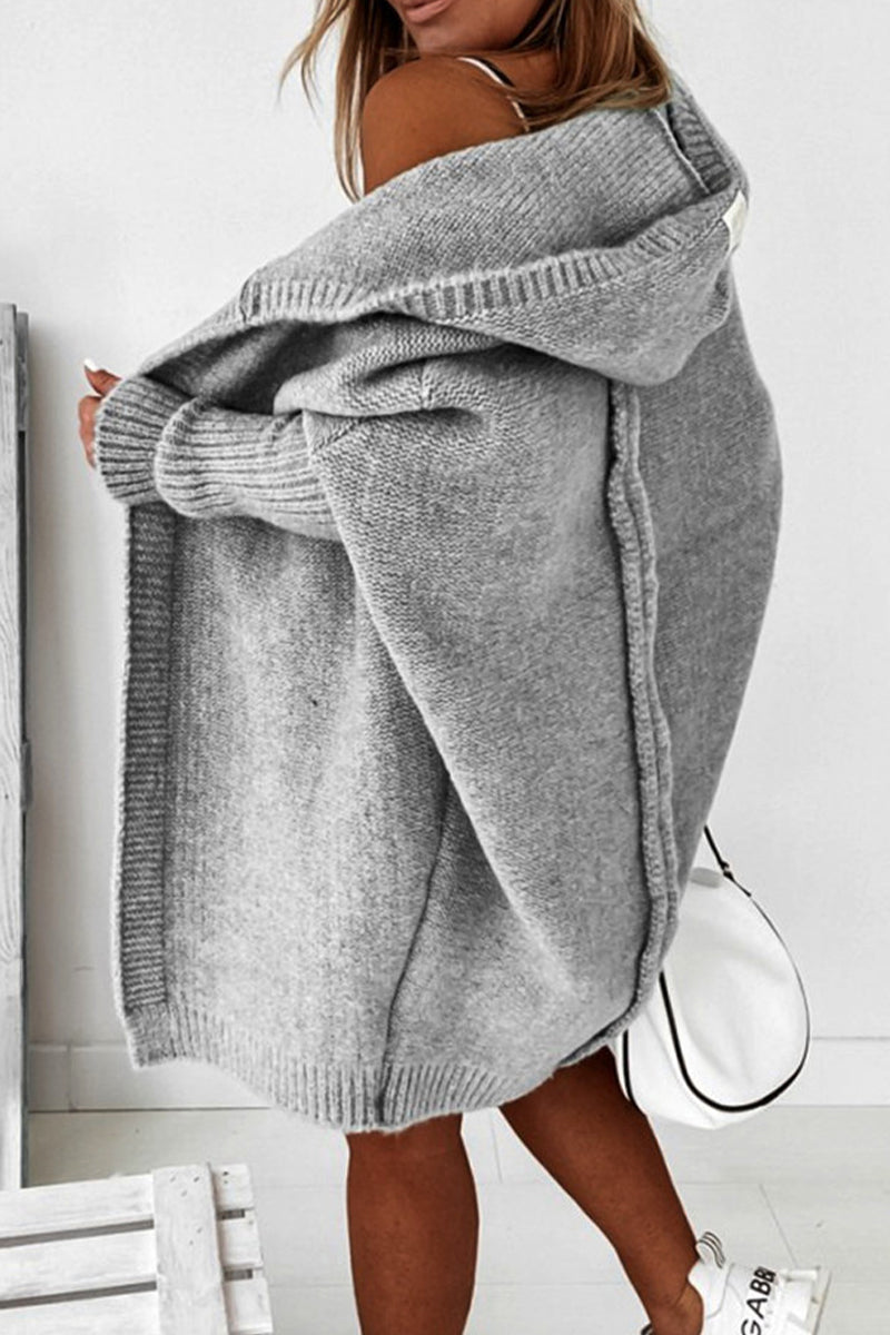 Street Solid Asymmetrical Hooded Cardigan for All Seasons