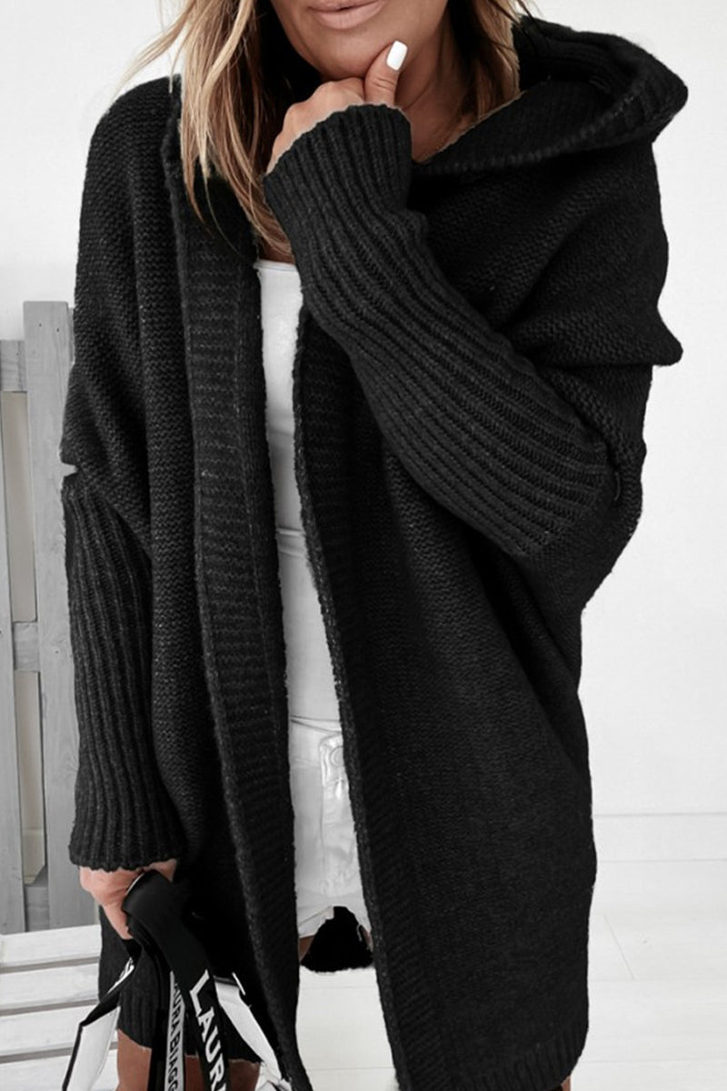 Street Solid Asymmetrical Hooded Cardigan for All Seasons