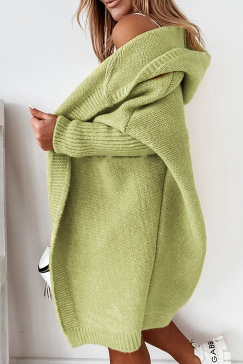 Street Solid Asymmetrical Hooded Cardigan for All Seasons