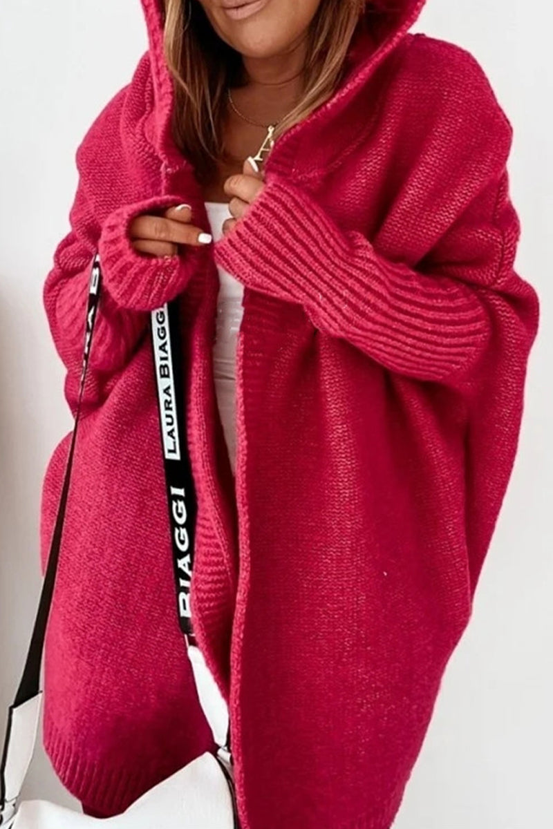 Street Solid Asymmetrical Hooded Cardigan for All Seasons