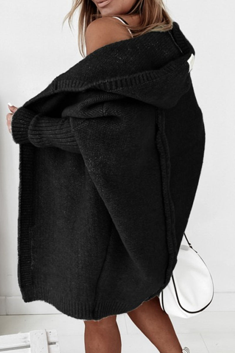 Street Solid Asymmetrical Hooded Cardigan for All Seasons