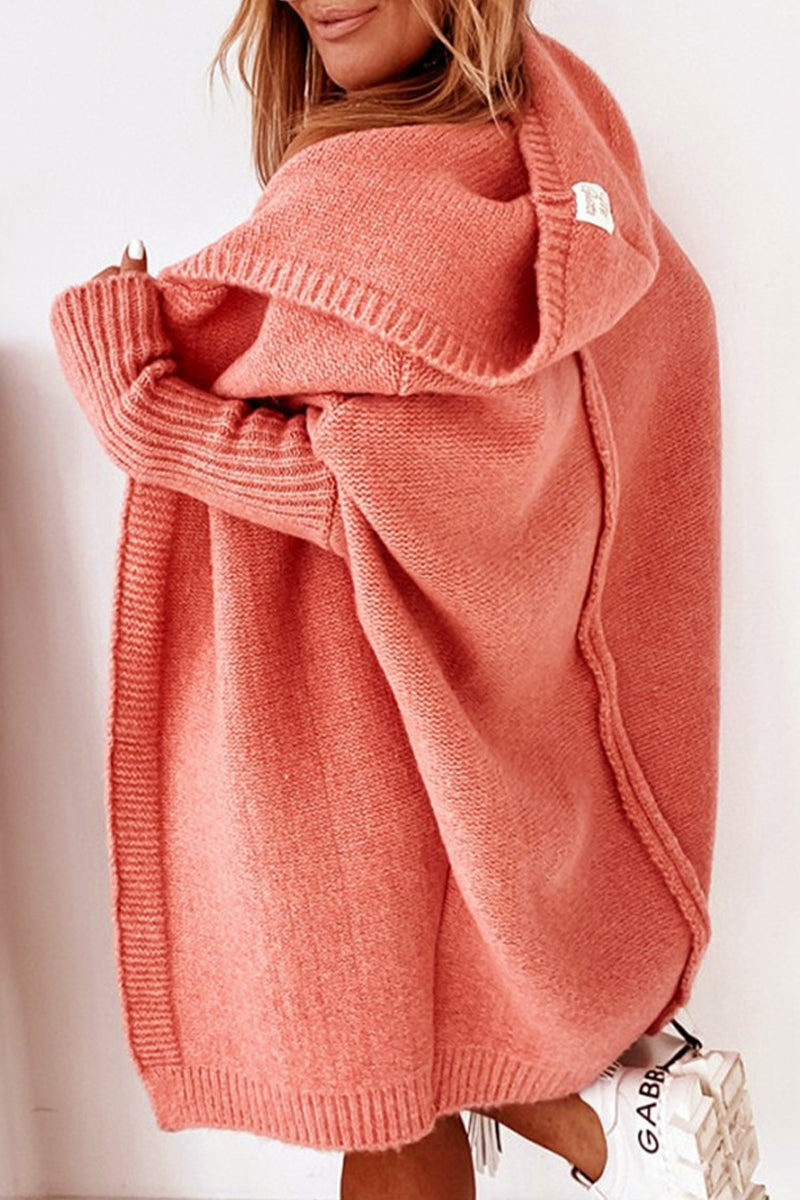 Street Solid Asymmetrical Hooded Cardigan for All Seasons