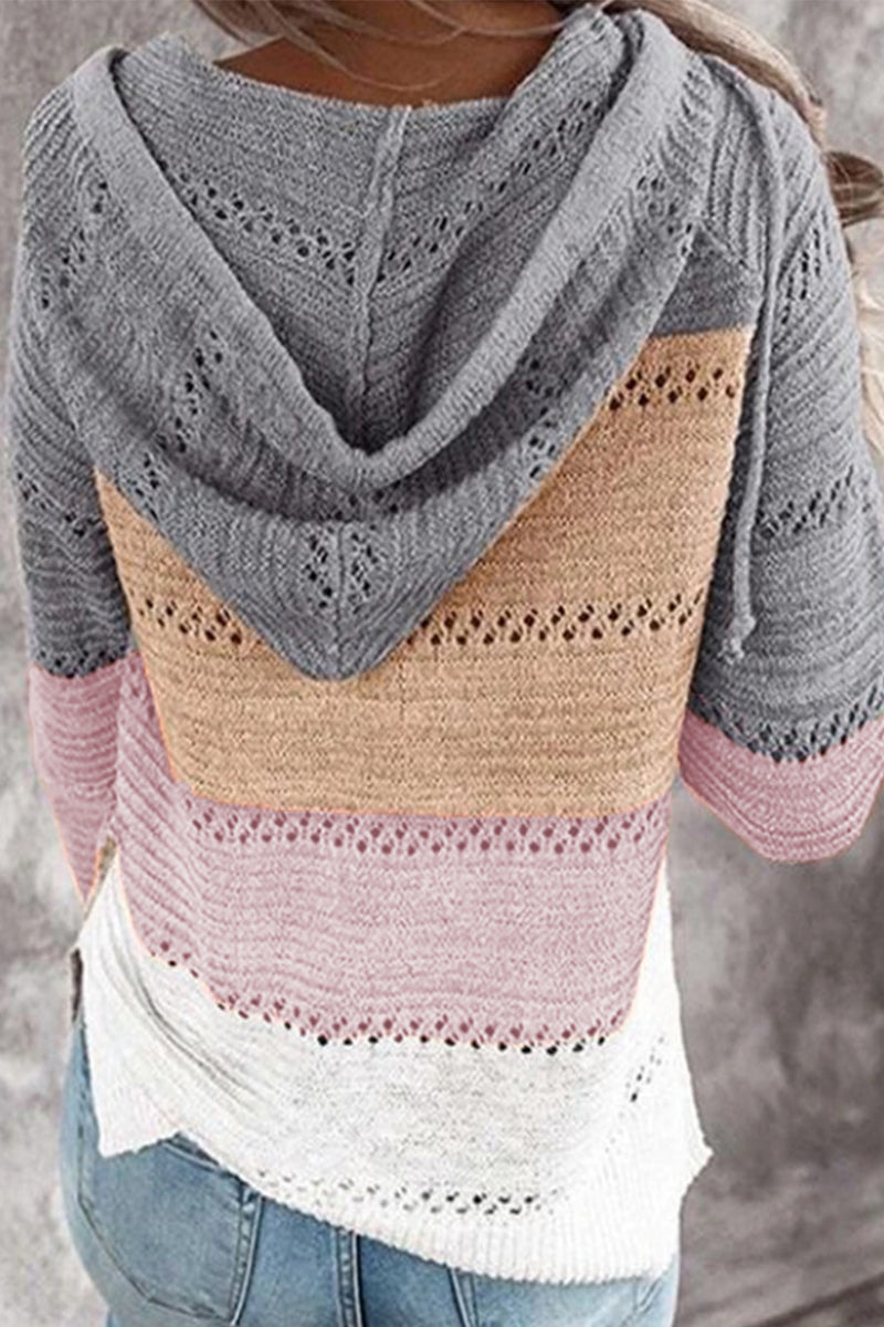 Wisherryy Fashion Hooded Leopard Stitched Knit Sweater(8 Colors) - Fashionpara