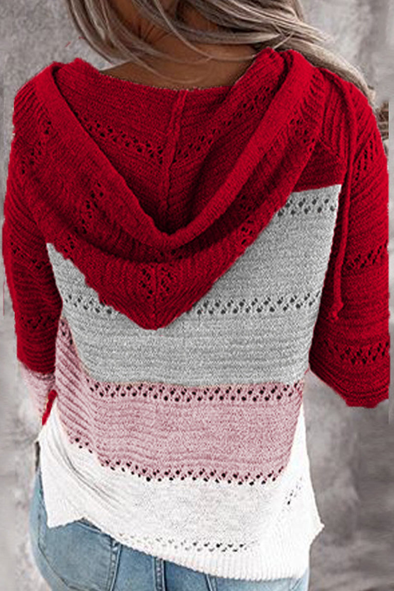 Wisherryy Fashion Hooded Leopard Stitched Knit Sweater(8 Colors) - Fashionpara