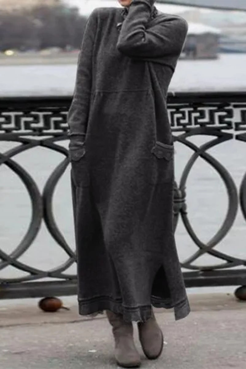 Solid Solid Color O Neck Long Sleeve Dresses - Fashionpara