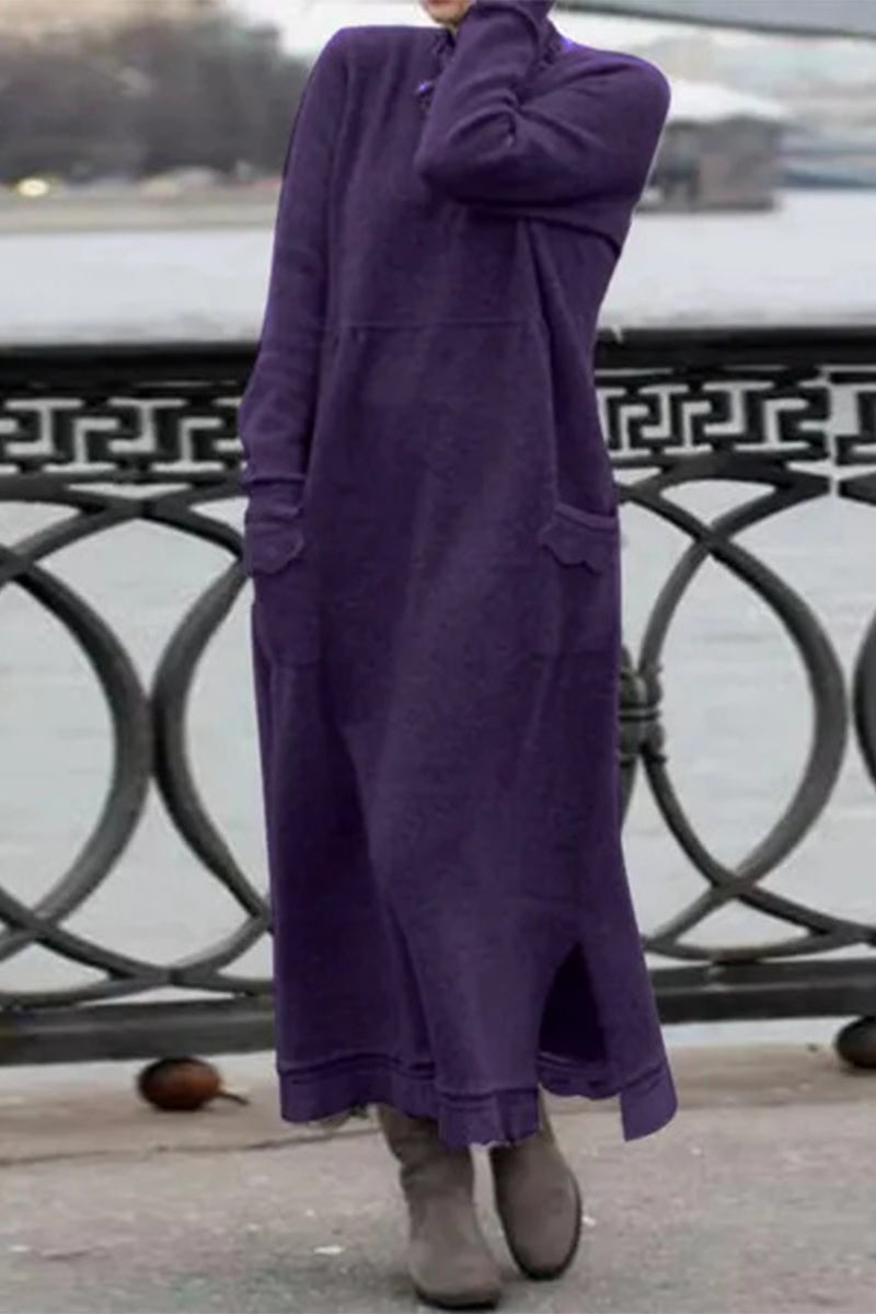 Solid Solid Color O Neck Long Sleeve Dresses - Fashionpara