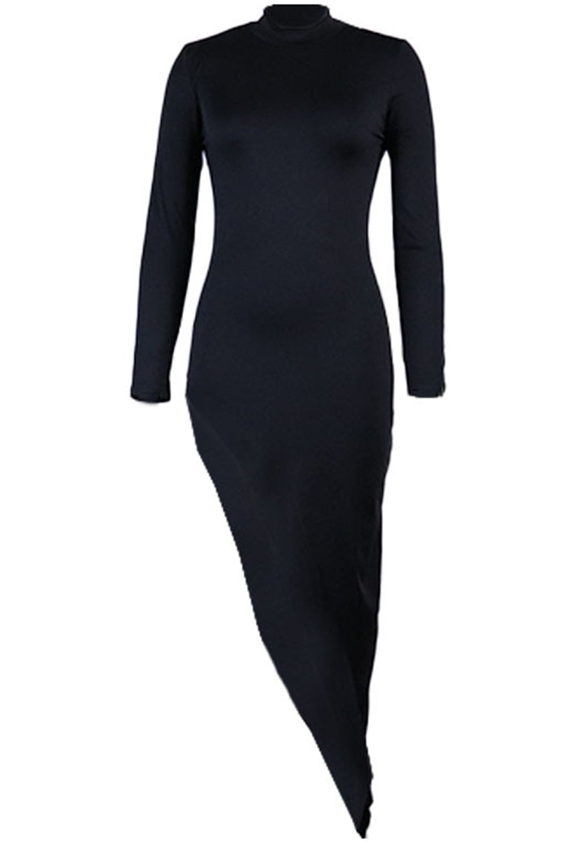 Celebrities Elegant Asymmetrical Zipper Half A Turtleneck One Step Skirt Dresses - Fashionpara