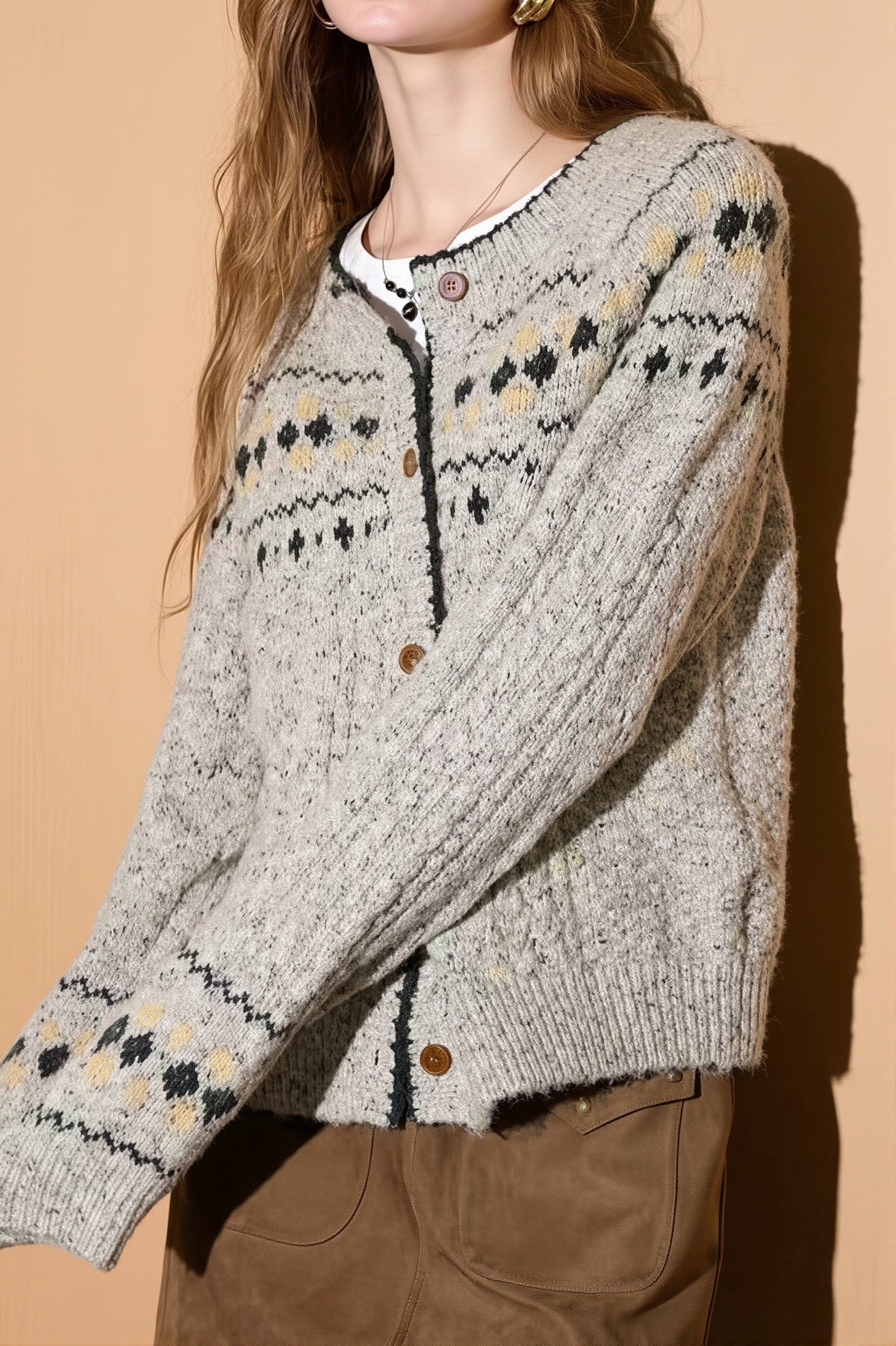 Fair Isle Cable Knit Button Cardigan 2