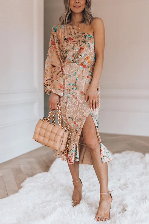 Casual Print Patchwork One Shoulder Irregular Dress Dresses - Fashionpara