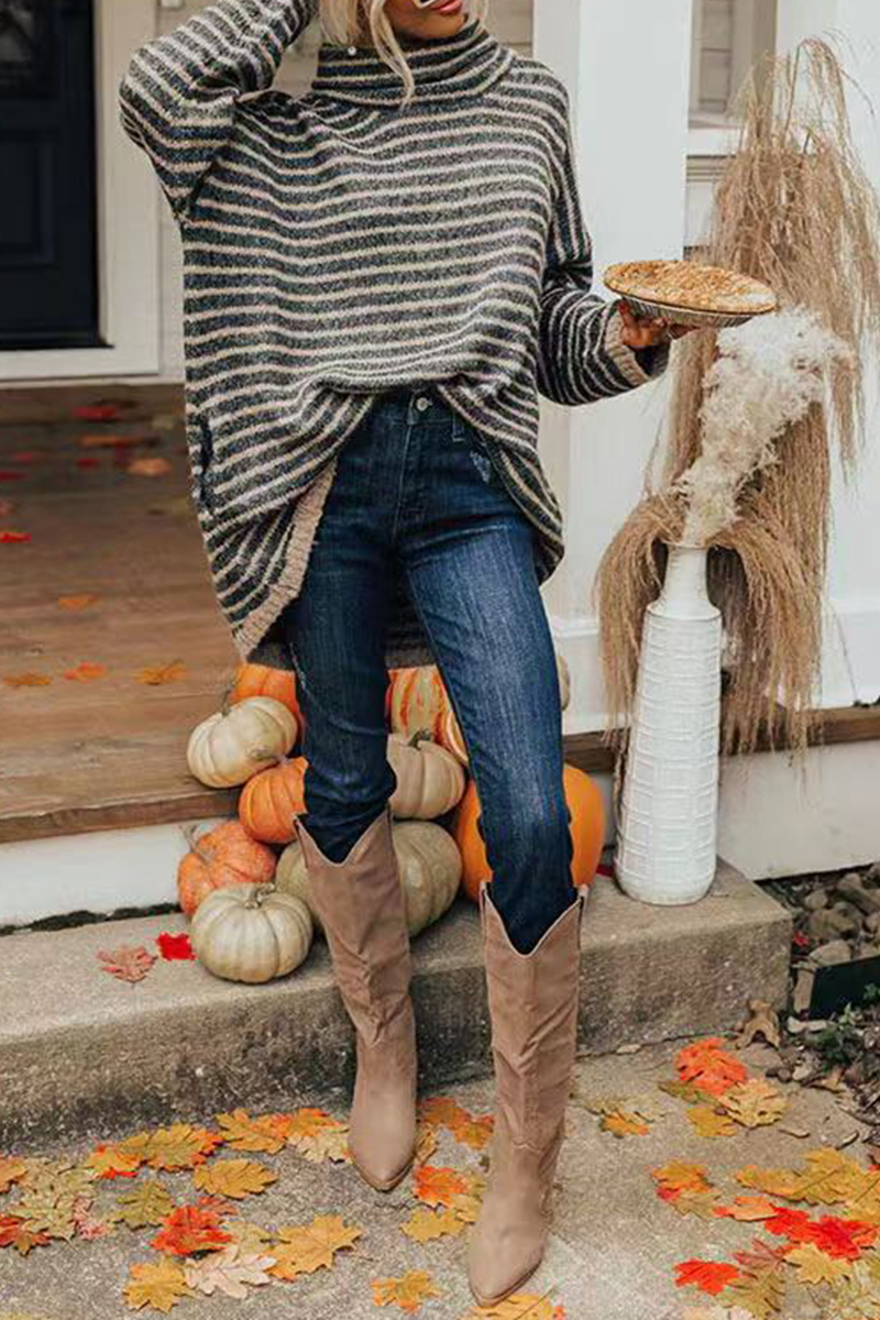 Florcoo Casual Striped Turtleneck Sweater - 4 Colors Available