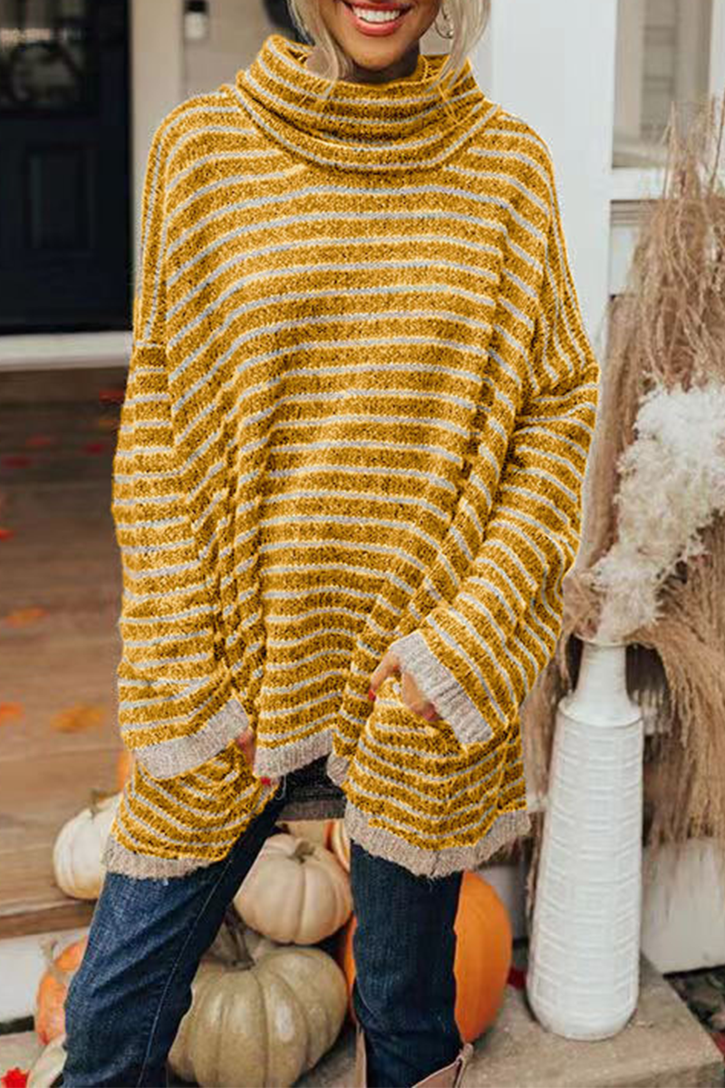 Florcoo Casual Striped Turtleneck Sweater - 4 Colors Available