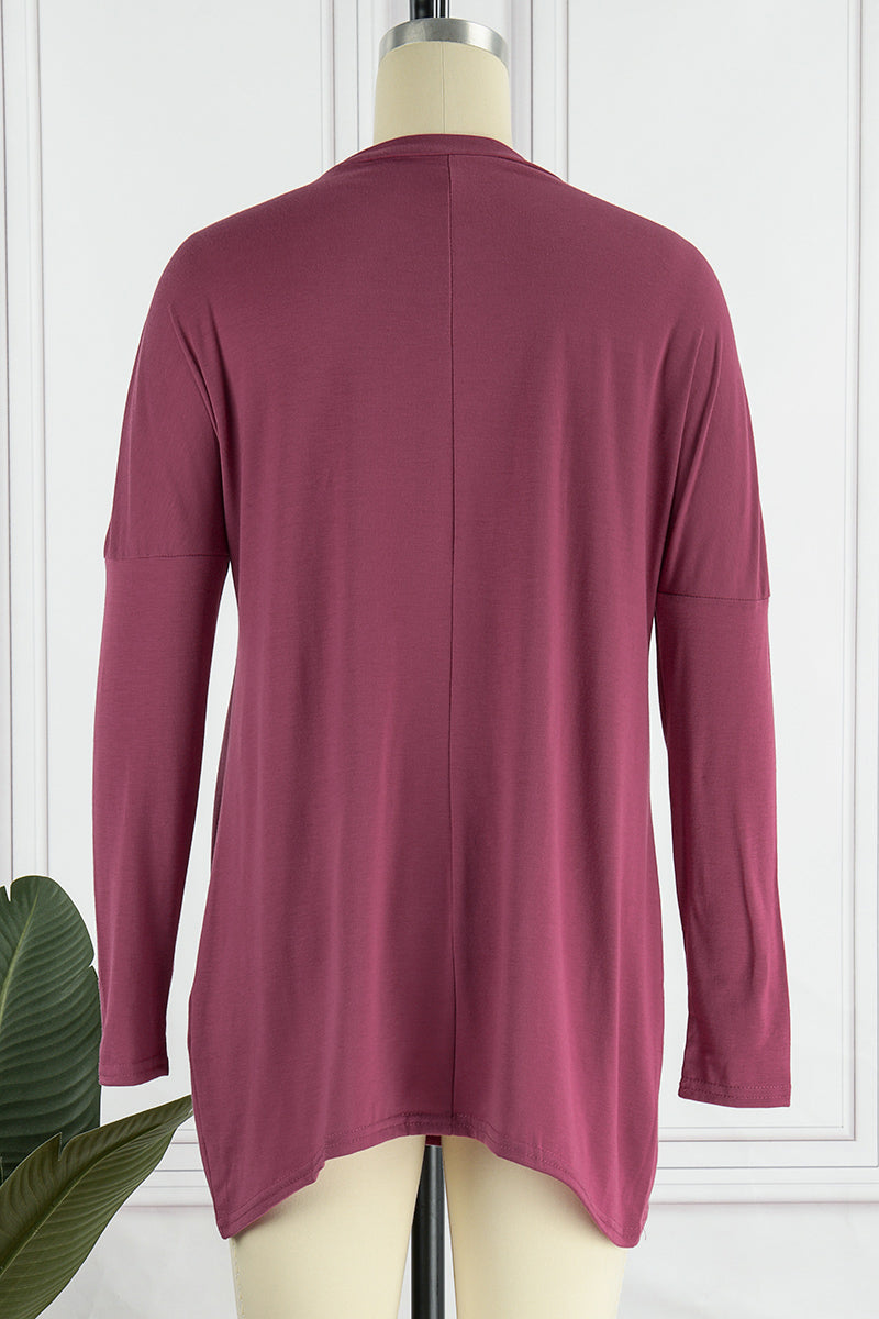 Casual Solid Patchwork Pocket O Neck Tops(13 Colors) - Fashionpara