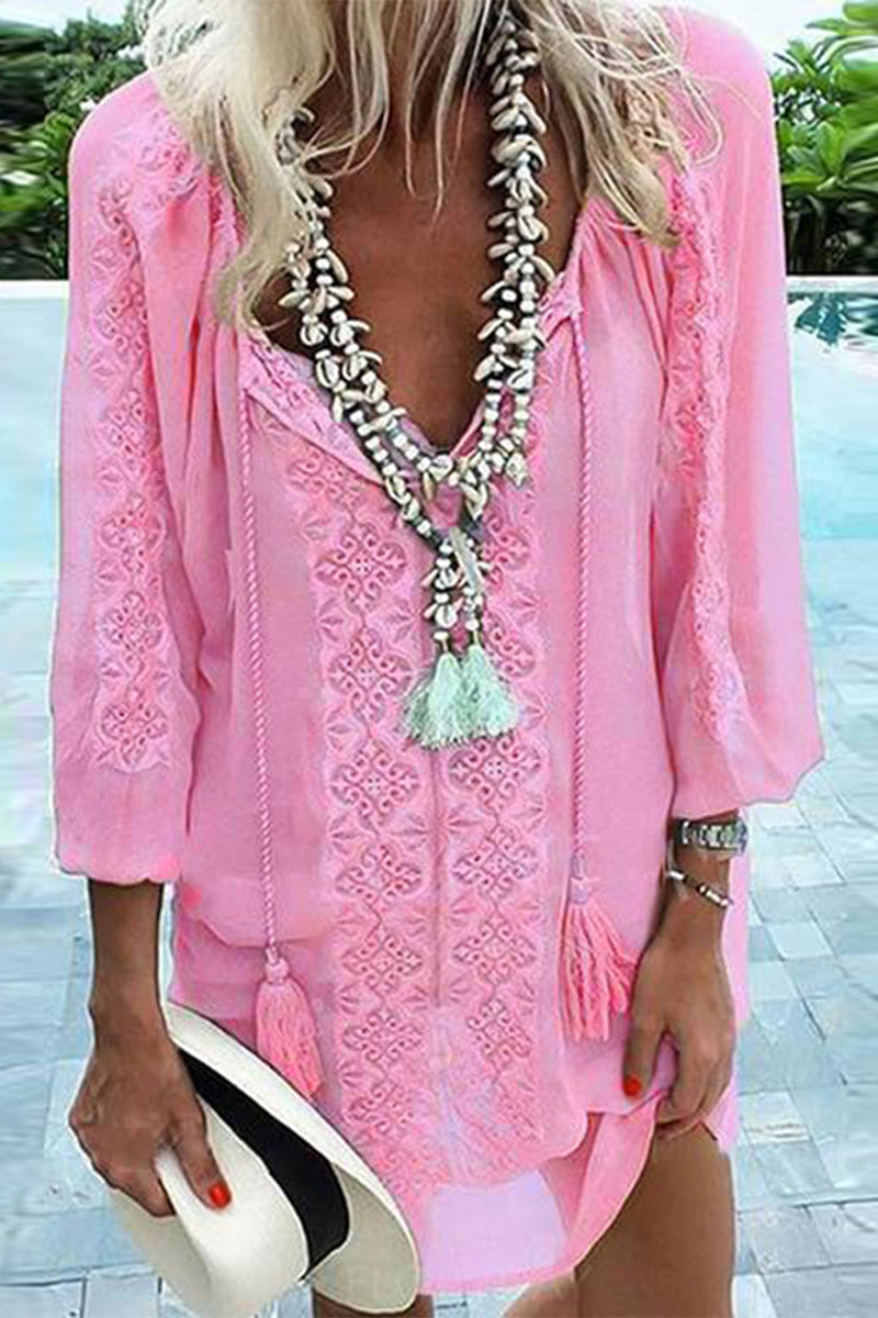 Sweet Elegant Print Printing V Neck Irregular Dress Dresses(3 Colors) - Fashionpara