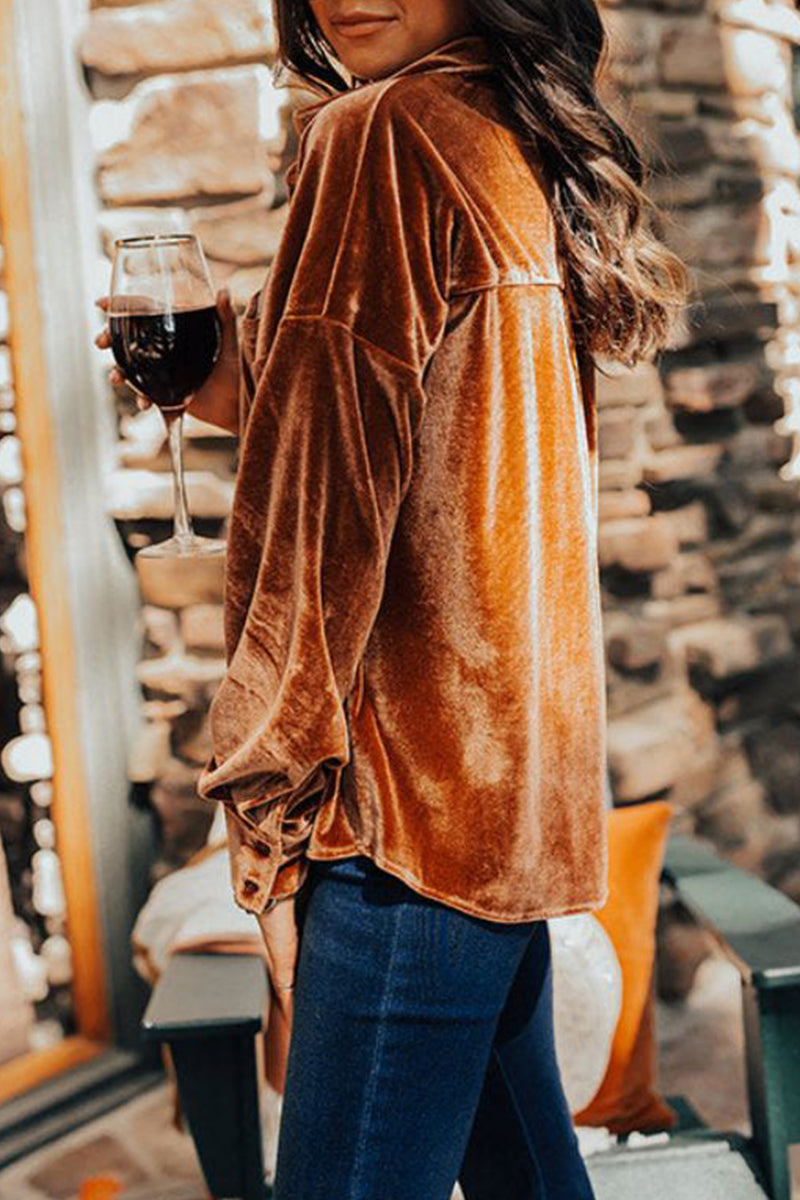 Street Pocket Solid Color Turndown Collar Tops(3 Colors) - Fashionpara