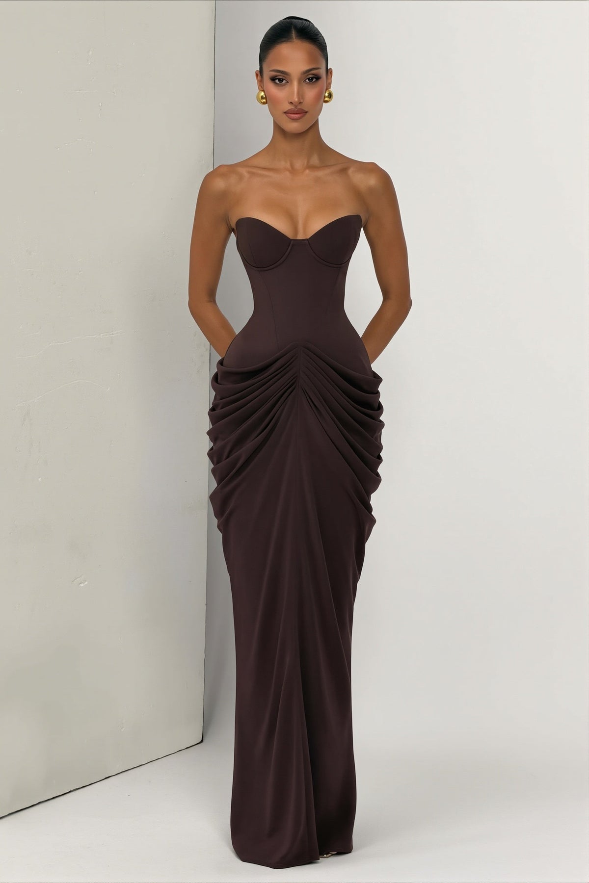 Strapless Sweetheart Corset Draped Mermaid Gown 4