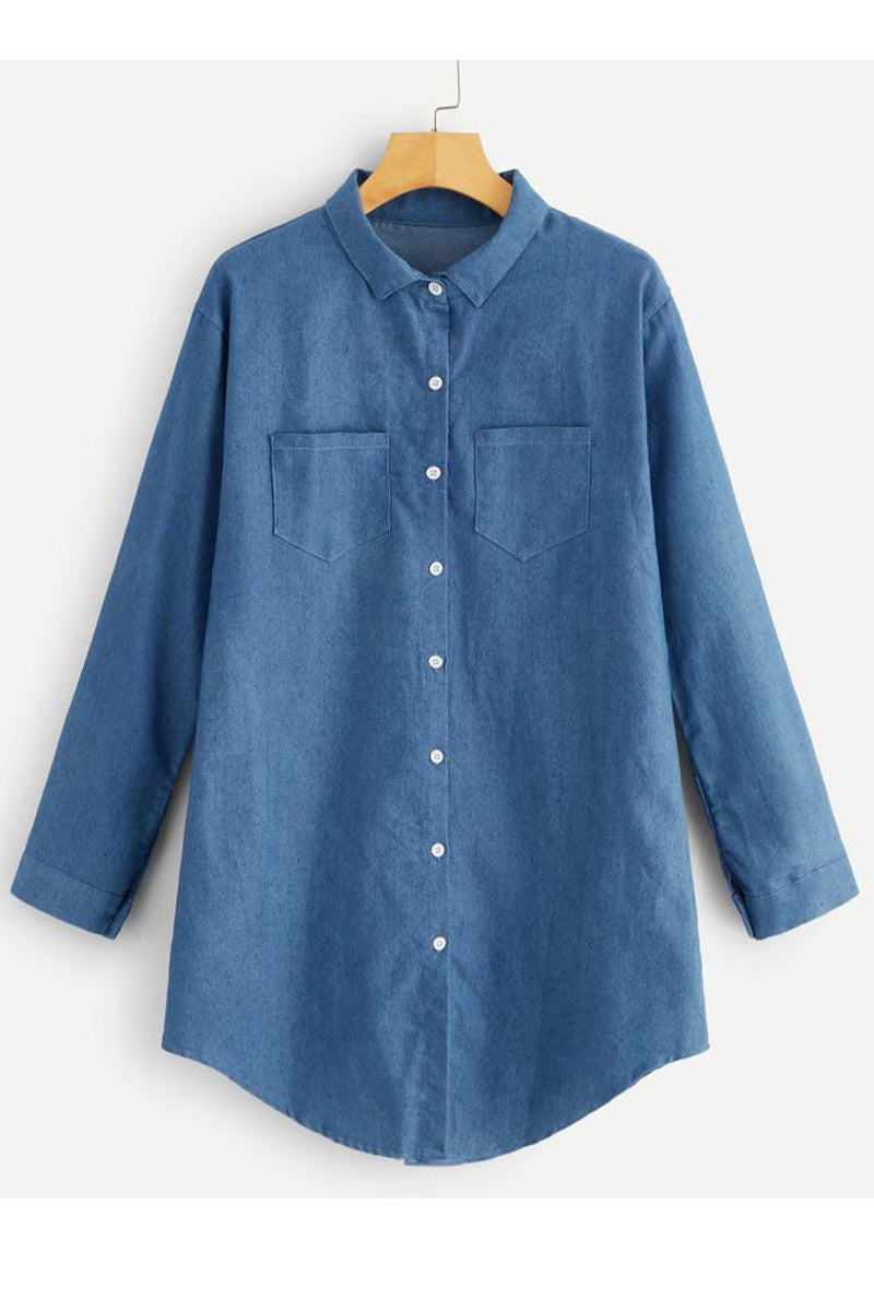 Street Simplicity Solid Patchwork Turndown Collar Tops - Fashionpara