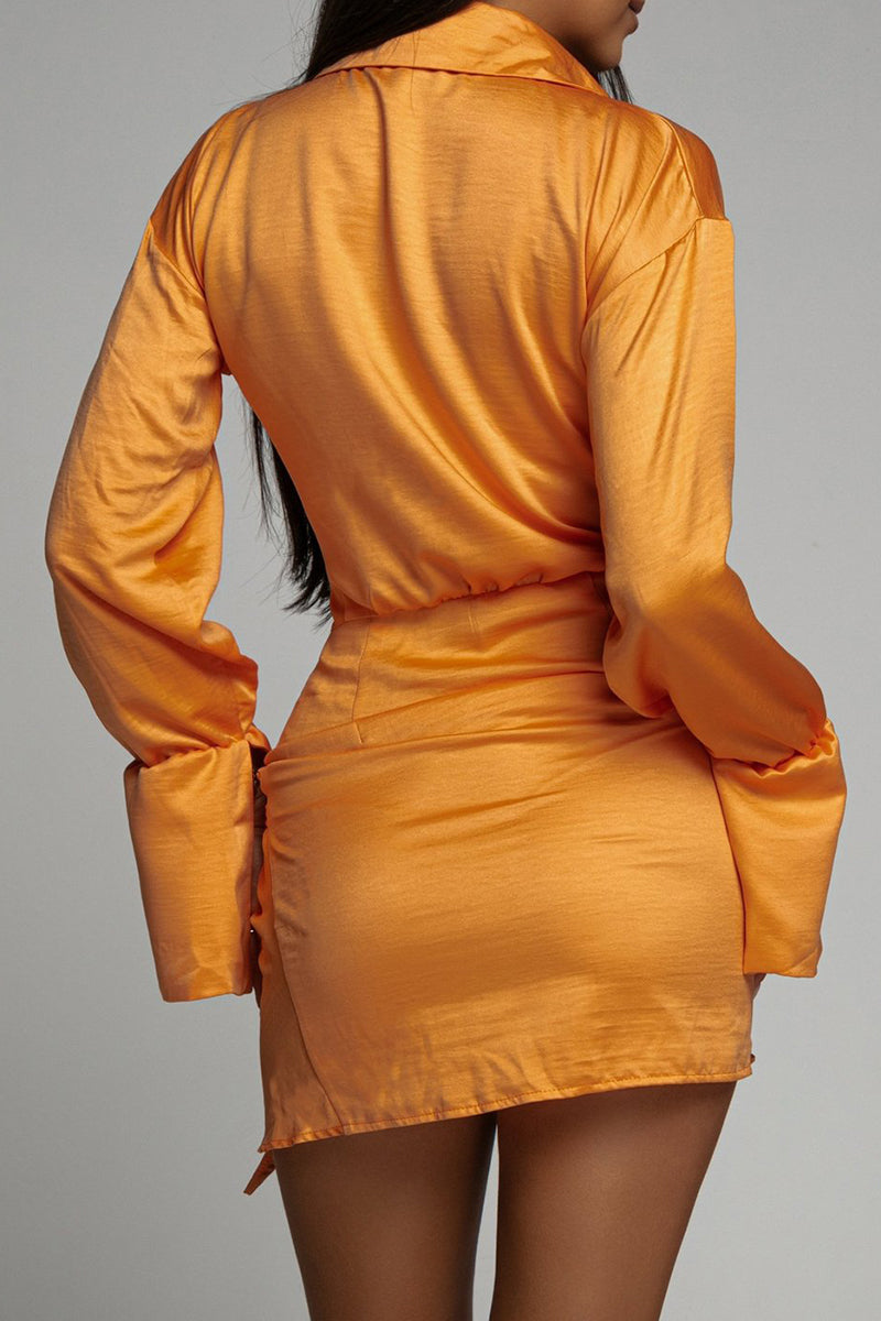 Elegant Solid Fold Shirt Collar Irregular Dress Dresses(6 Colors) - Fashionpara