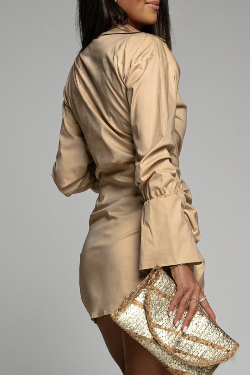 Elegant Solid Fold Shirt Collar Irregular Dress Dresses(6 Colors) - Fashionpara