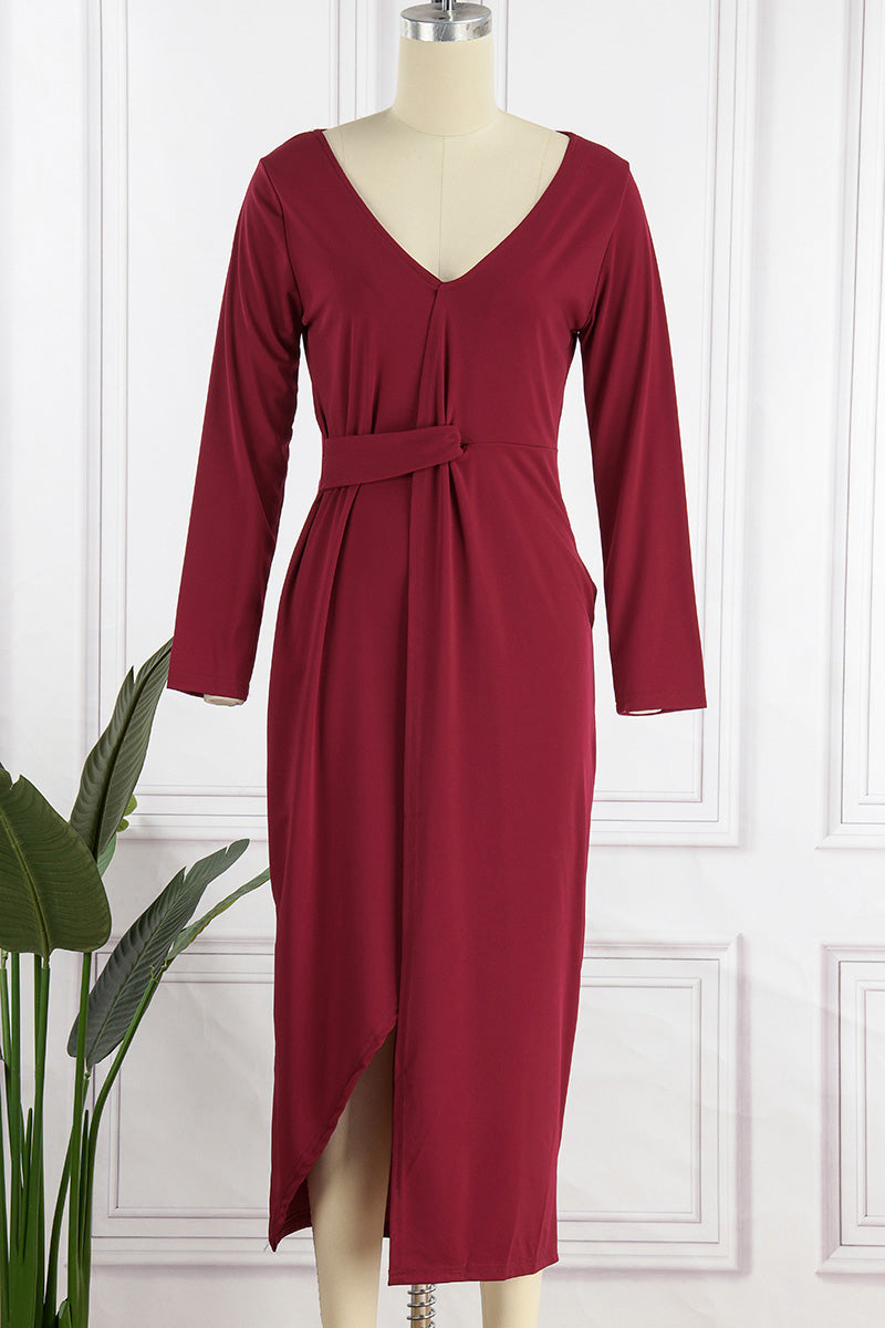 Elegant Solid Slit Fold V Neck Evening Dress Dresses(4 Colors) - Fashionpara