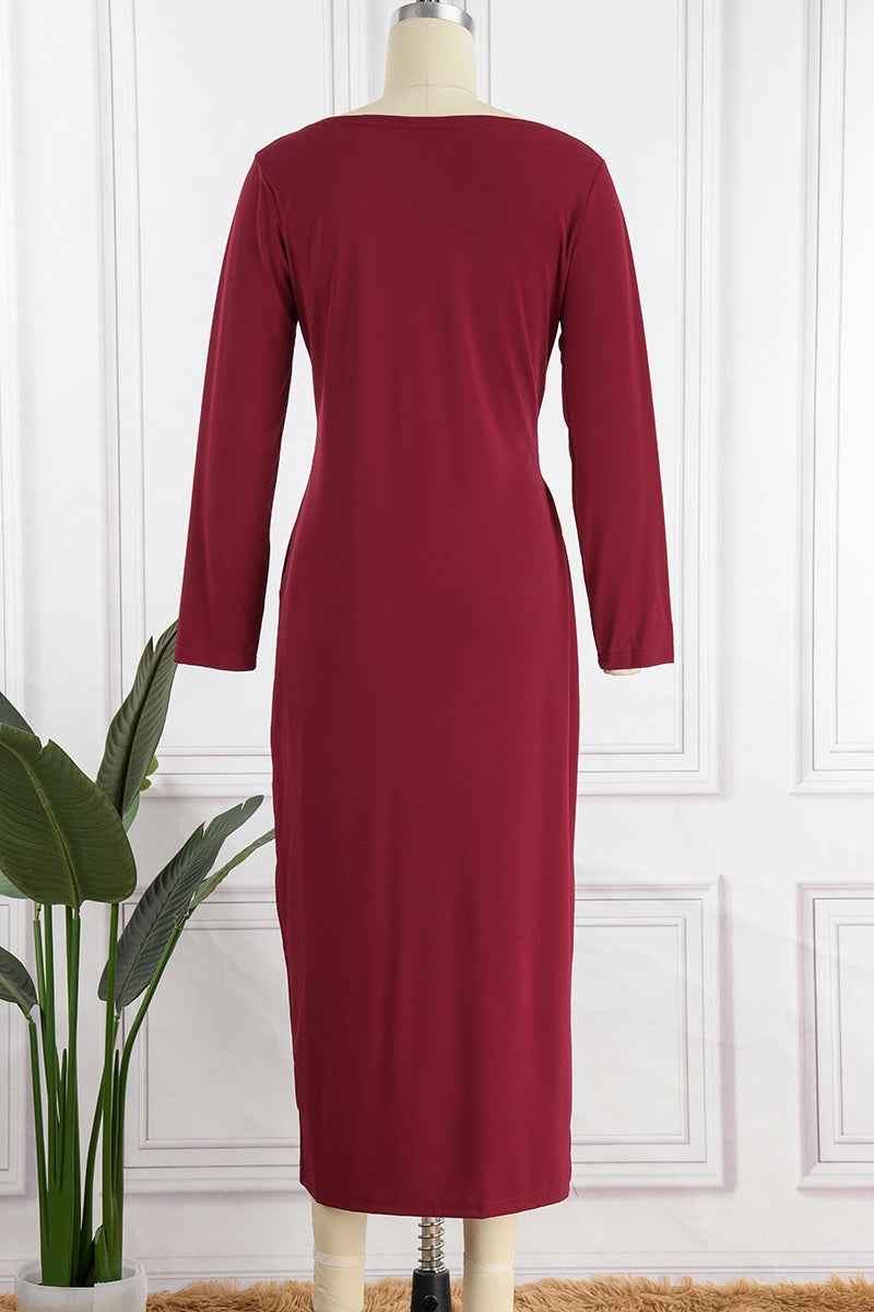 Elegant Solid Slit Fold V Neck Evening Dress Dresses(4 Colors) - Fashionpara