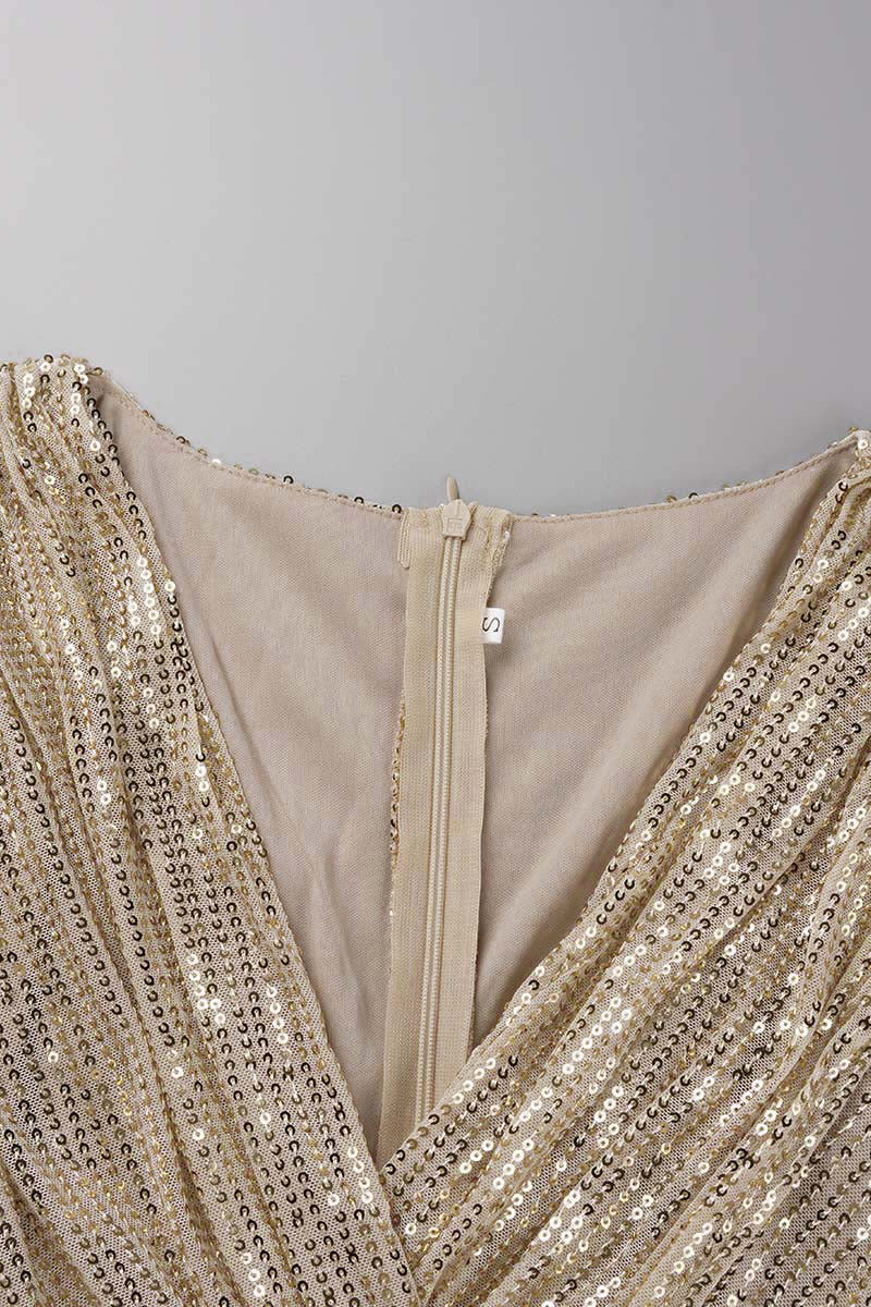 Sexy Solid Sequins Fold V Neck One Step Skirt Dresses(4 Colors) - Fashionpara