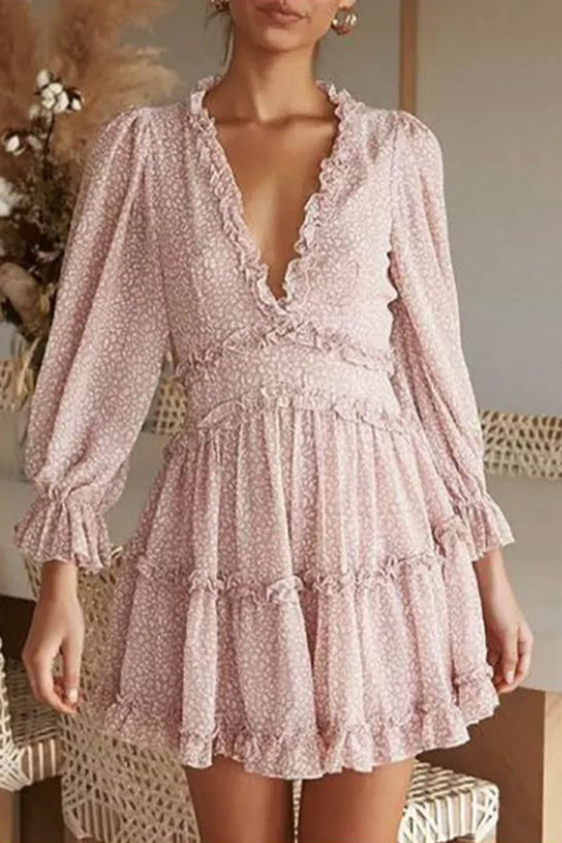 Sweet Print Printing V Neck A Line Dresses - Fashionpara