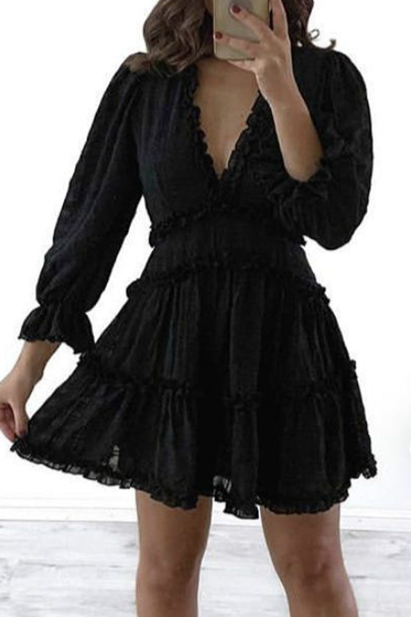 Sweet Print Printing V Neck A Line Dresses - Fashionpara