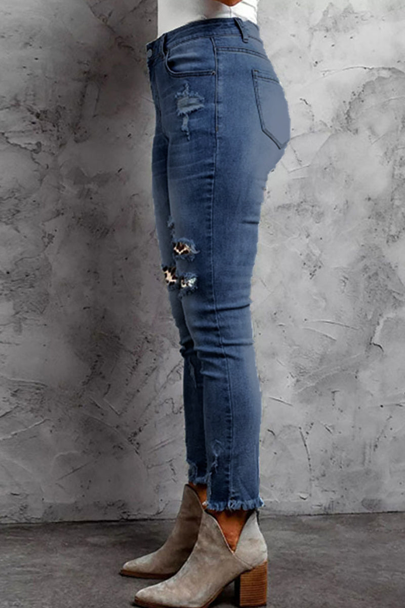Casual Patchwork Make Old Regular Denim Jeans - Fashionpara