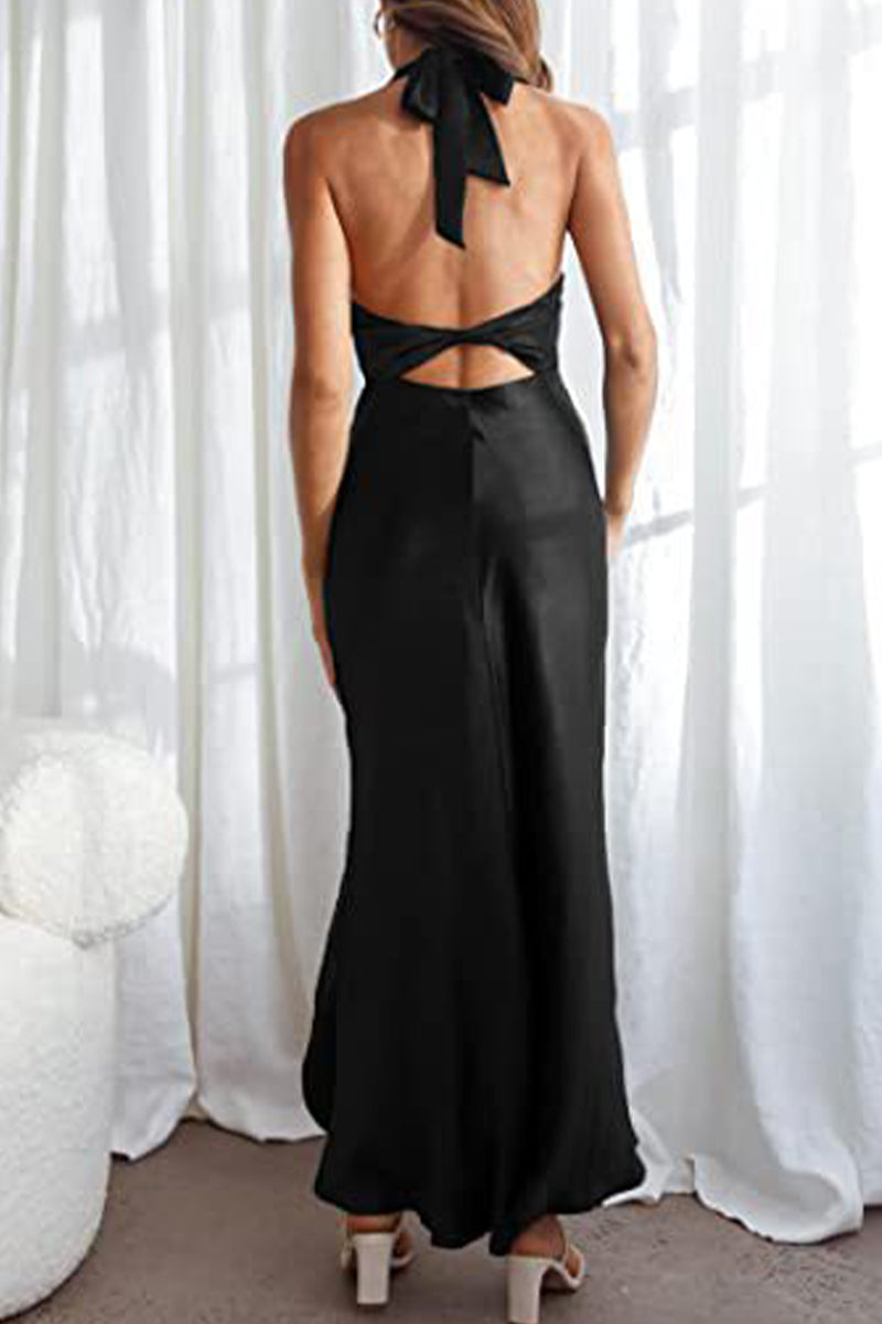 Elegant Formal Print Frenulum Backless O Neck Pencil Skirt Dresses(4 Colors) - Fashionpara