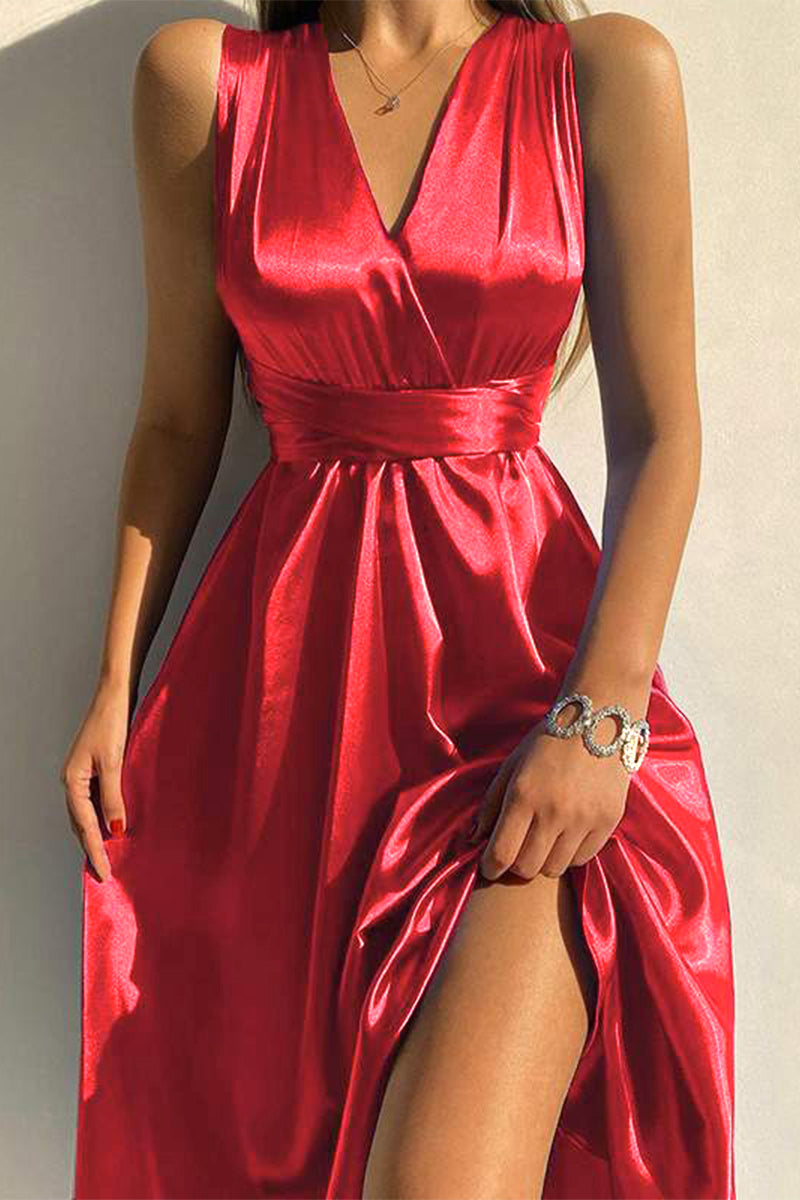 Sexy Elegant Solid Frenulum Solid Color V Neck Princess Dresses(3 Colors) - Fashionpara