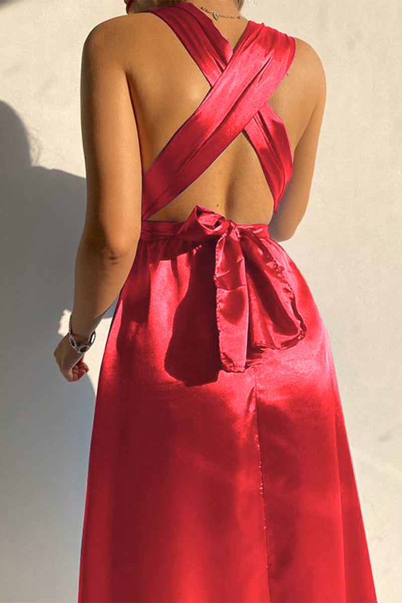 Sexy Elegant Solid Frenulum Solid Color V Neck Princess Dresses(3 Colors) - Fashionpara