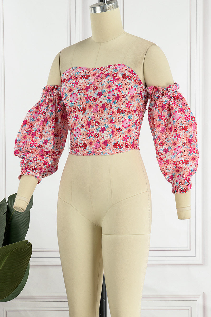 Sweet Elegant Print Printing Off the Shoulder Tops(8 Colors) - Fashionpara