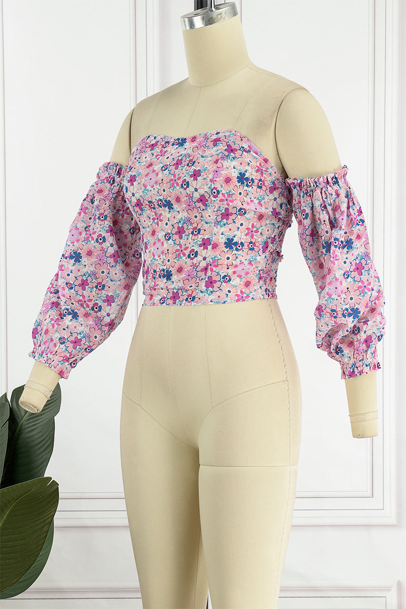 Sweet Elegant Print Printing Off the Shoulder Tops(8 Colors) - Fashionpara