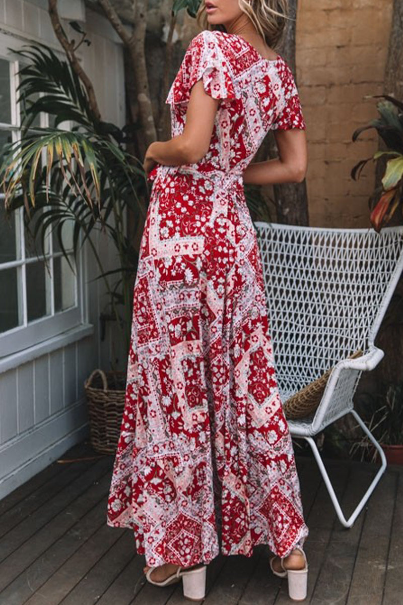 Sexy Elegant Print V Neck A Line Dresses(10 Colors)