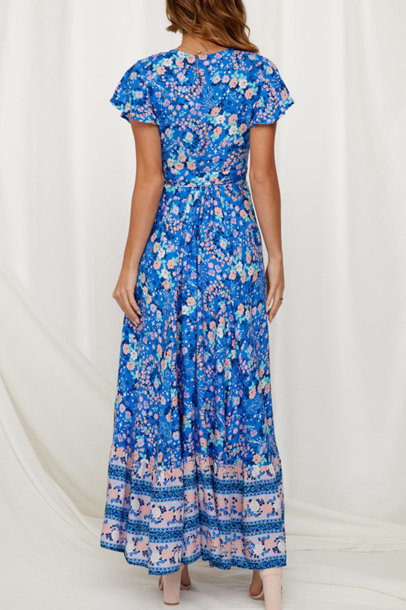 Sexy Elegant Print V Neck A Line Dresses(10 Colors)