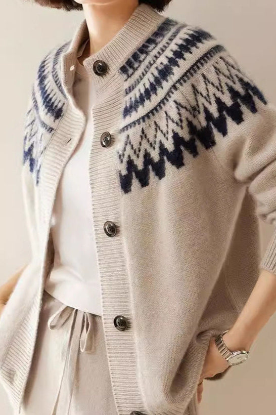 Fair Isle Geometric Knit Cardigan for Timeless Style