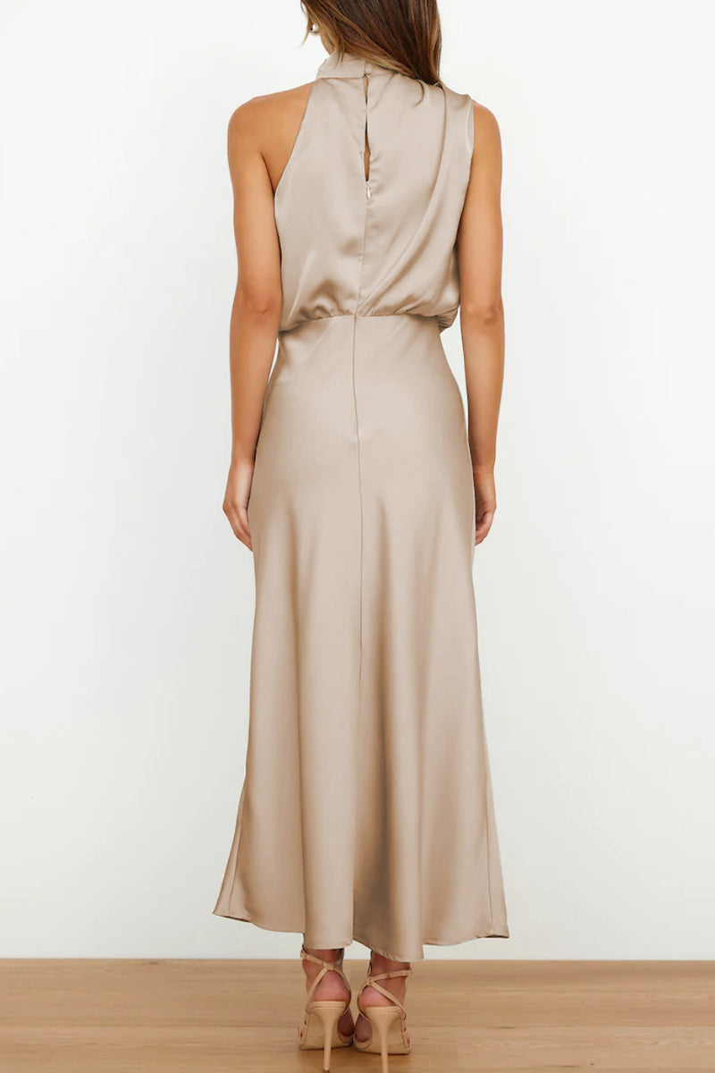 Celebrities Simplicity Solid Zipper Half A Turtleneck A Line Dresses(6 Colors) - Fashionpara