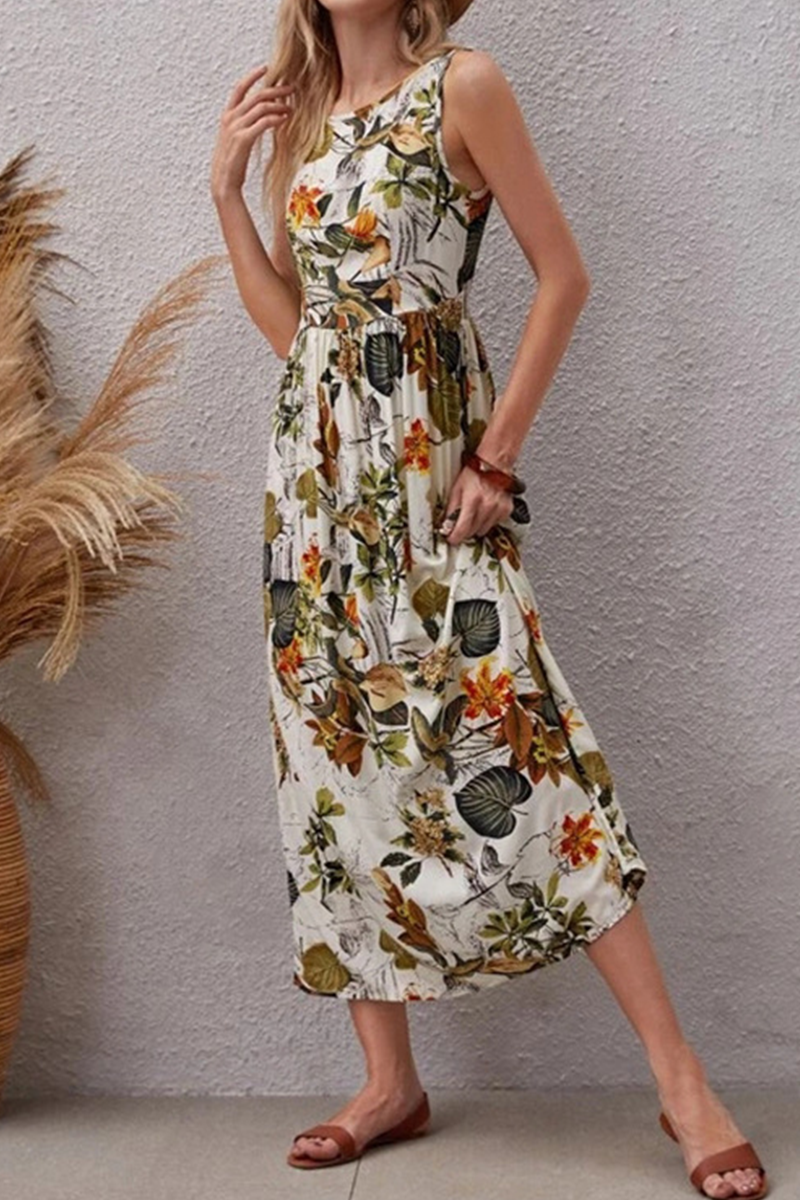 Elegant Vacation Floral Patchwork O Neck A Line Dresses - Fashionpara