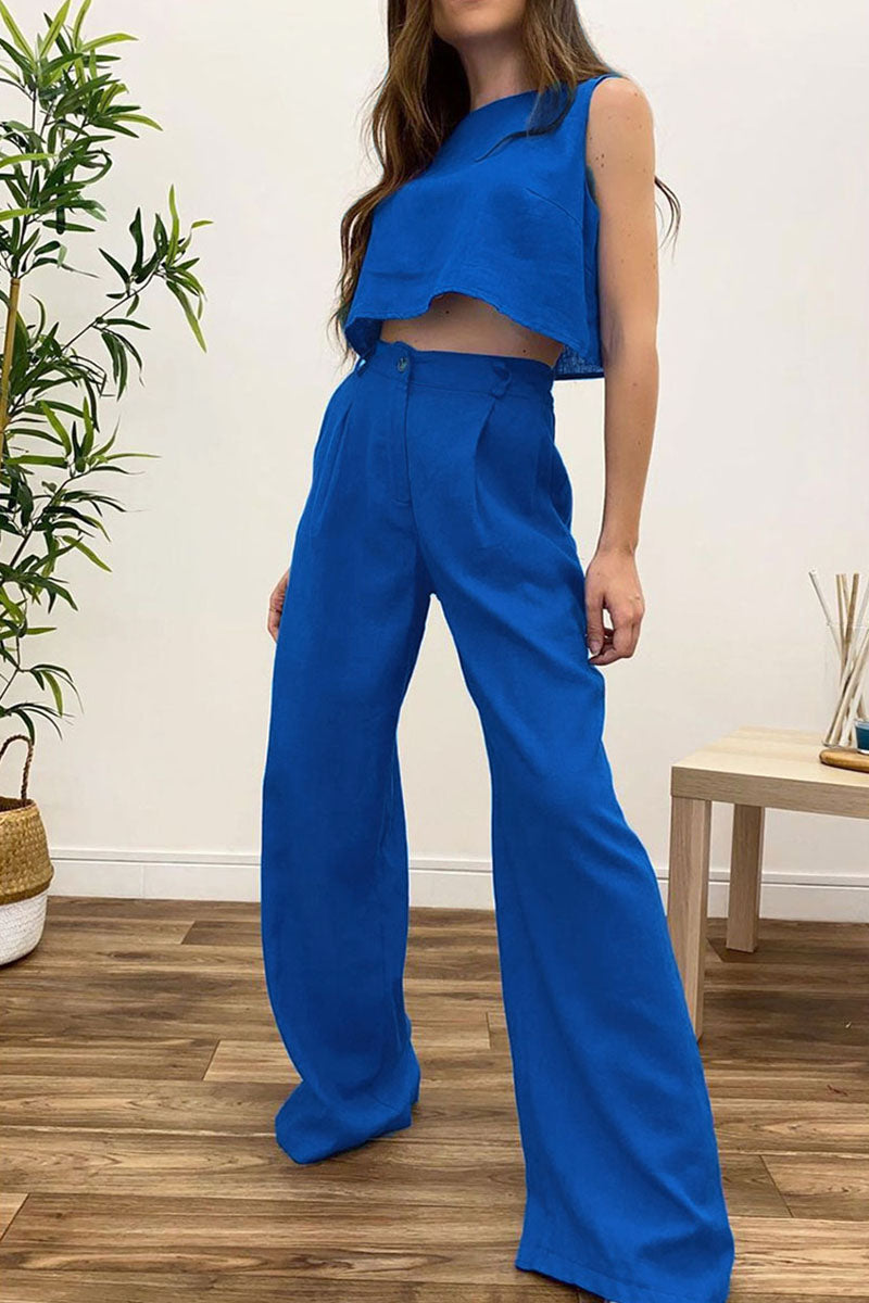 Casual Solid Patchwork O Neck Sleeveless Two Pieces - Fashionpara