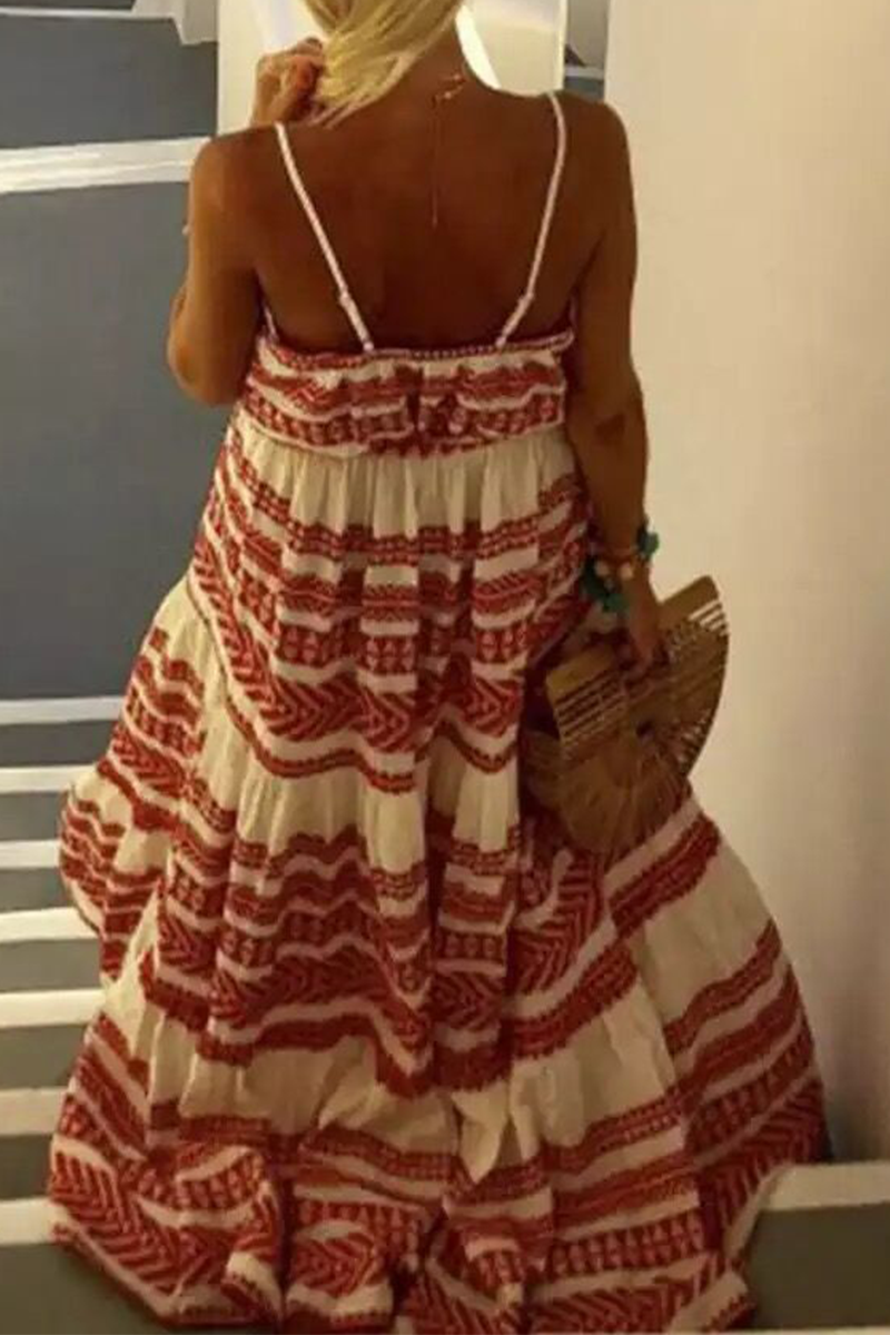 Casual Striped Bandage Spaghetti Strap Cake Skirt Dresses - Fashionpara