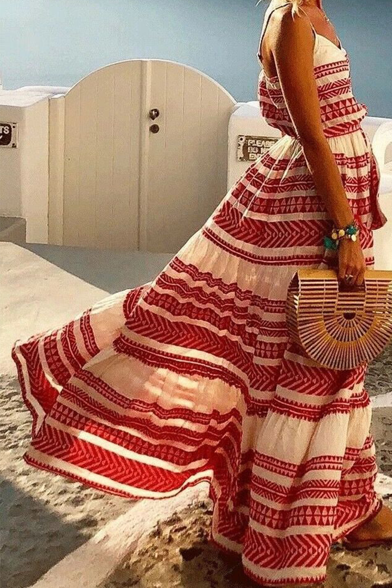 Casual Striped Bandage Spaghetti Strap Cake Skirt Dresses - Fashionpara