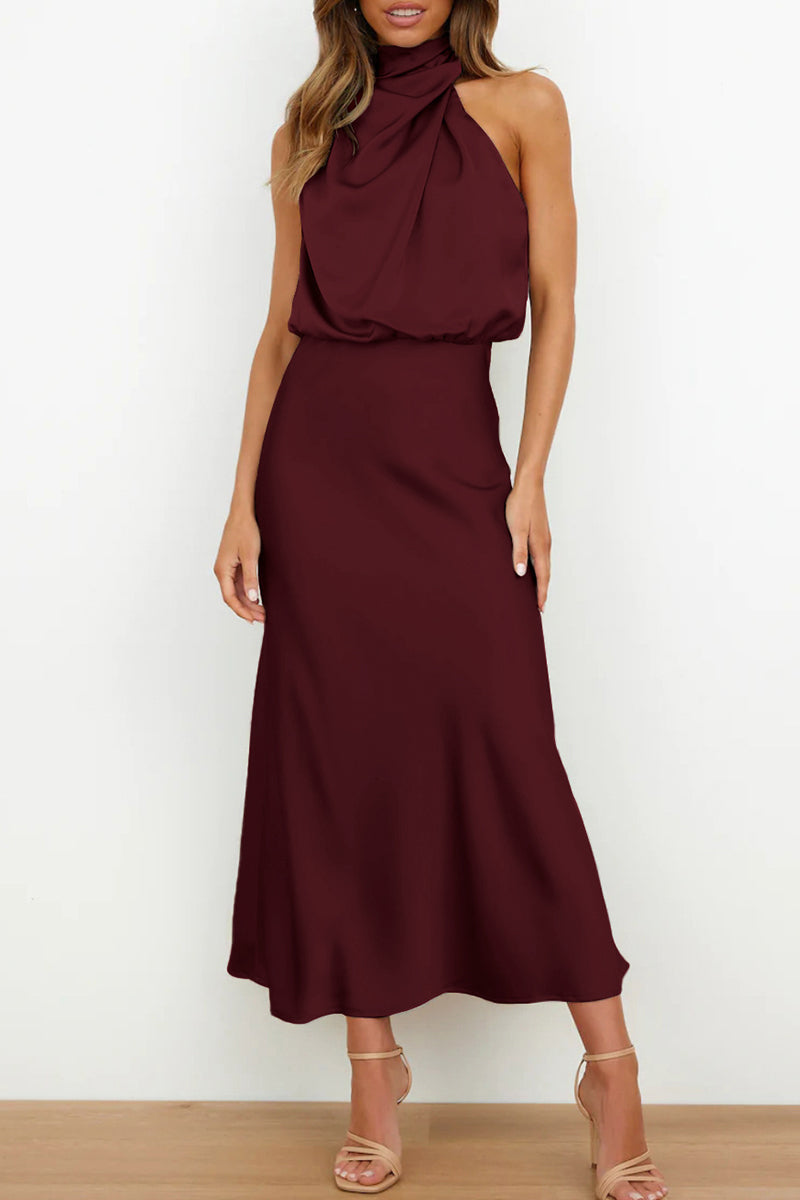 Celebrities Simplicity Solid Zipper Half A Turtleneck A Line Dresses(6 Colors) - Fashionpara