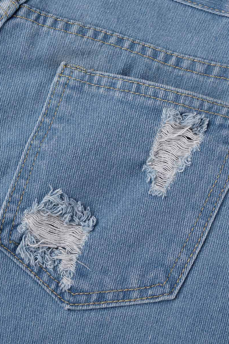 Casual Simplicity Solid Tassel Ripped Straight Denim Shorts - Fashionpara