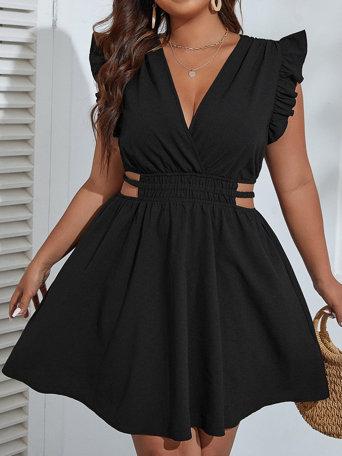 V-Neck Ruffle Sleeve Cut Out Fit and Flare Mini Dress 7