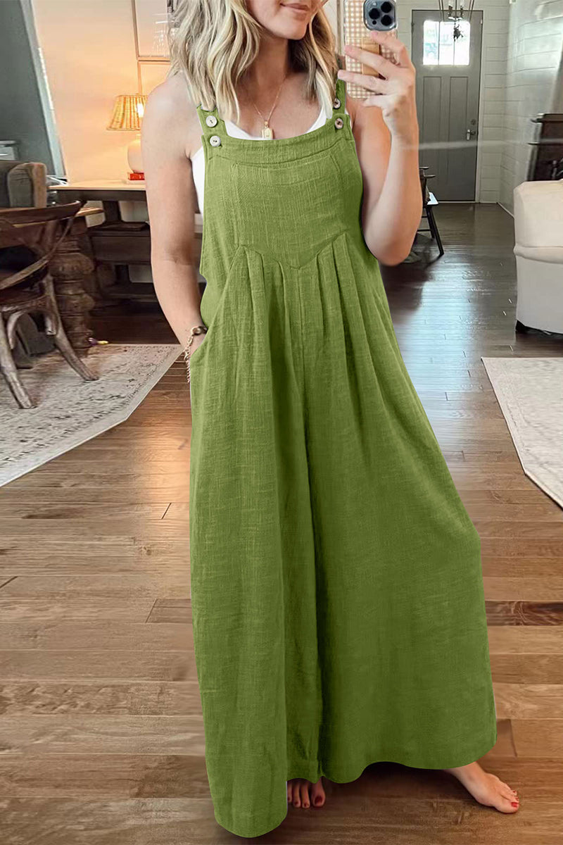 Casual Street Solid Pocket Square Collar Loose Jumpsuits(10 Colors) - Fashionpara